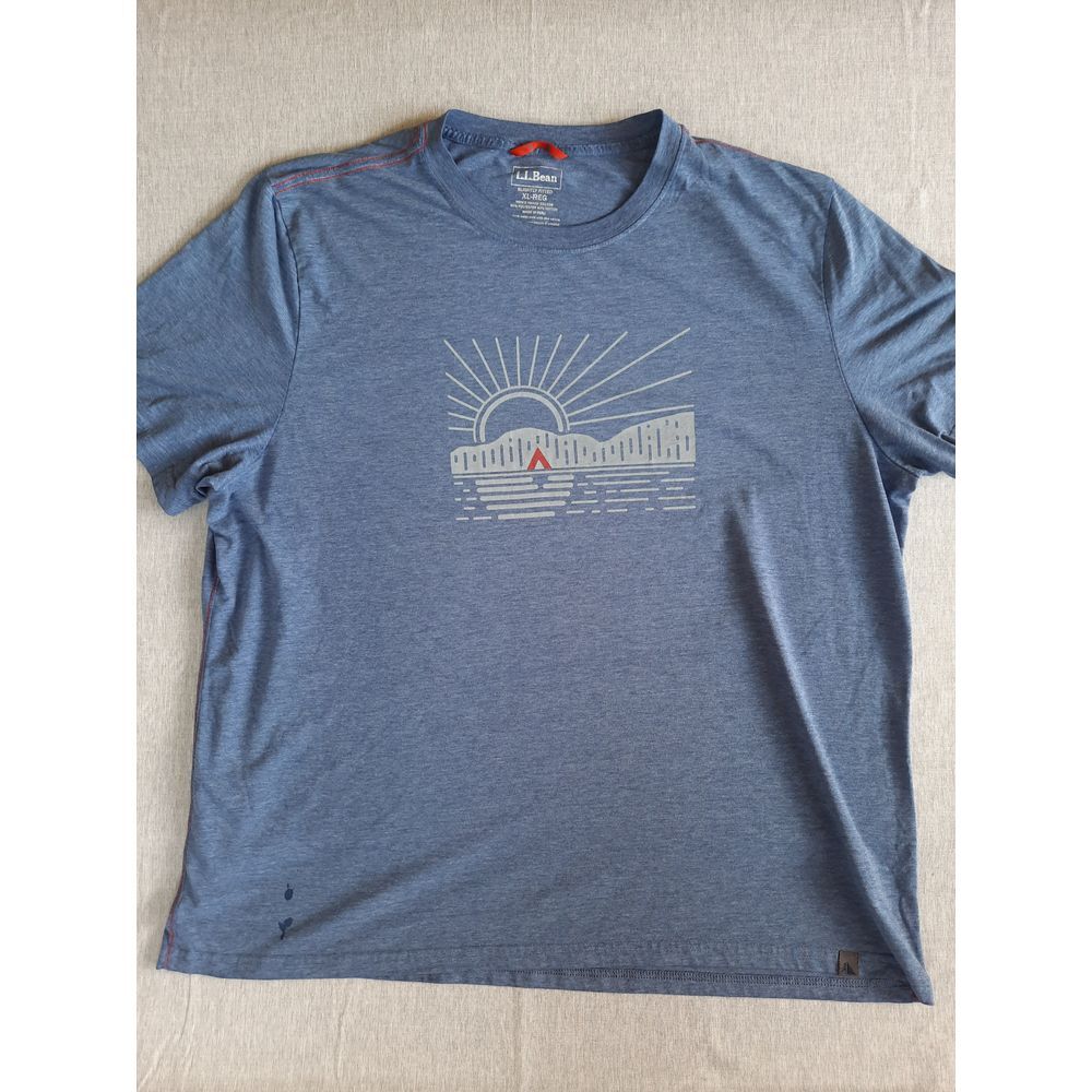 L.L. Bean‎ Men XL-REG Performance Blue T-Shirt Batik Art Logo Cotton Blend